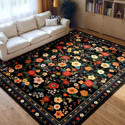 9x12 Area Rugs for Living Room Vacuum-Friendly Machine Washable Area Rug Flower by meejou