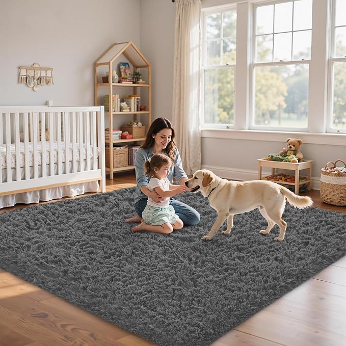 5x7 Area Rug for Living Room:Ultra Soft Fluffy Shag Dark Grey Rugs, Large Fuzzy - Image 9