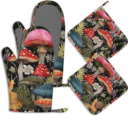 Mushroom Forest Oven Mitts and Pot Holders Cute Snail Wildflowers Silicone by BIGXIUKA
