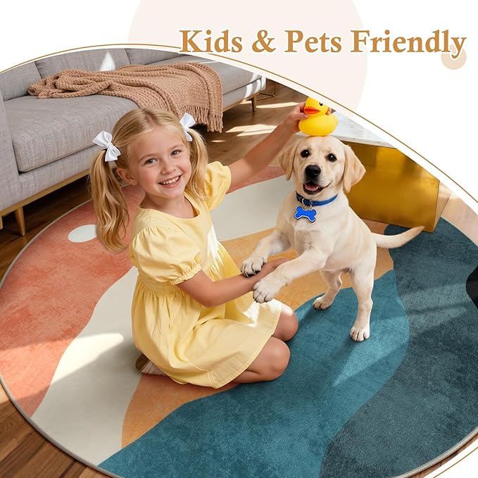 6 ft Abstract Round Rugs for Bedroom, Washable Non-Slip Circle Rug, Soft - Image 5