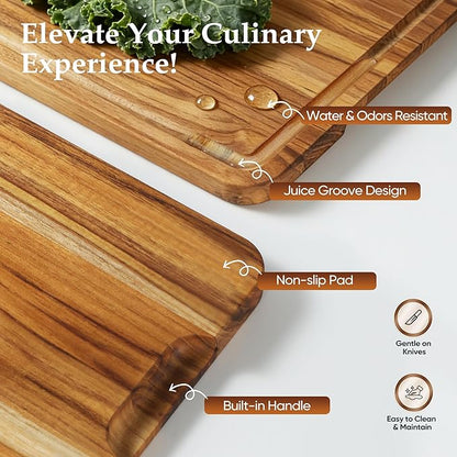 3 Pack Teak Cutting Board Set for Kitchen Wood Charcuterie Board - Image 4