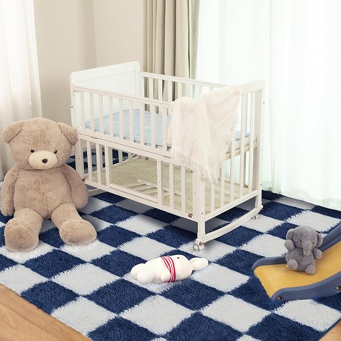Super Soft Rug for Bedroom, 5x7 ft Blue and White Area Rug Classic Checkered - Image 6