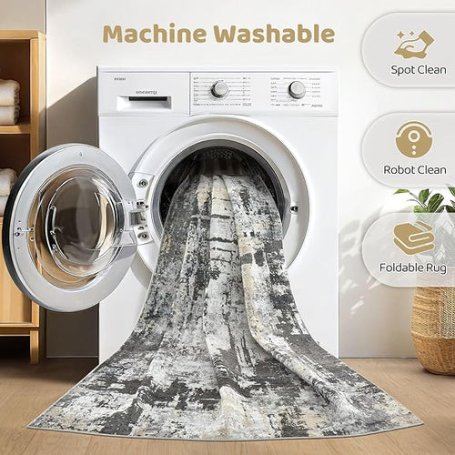 8x10 Area Rugs Living Room: Washable Large Abstract Modern Soft Rug Stain - Image 2