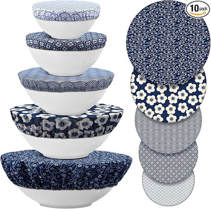 Patelai 10 Pcs Bowl Covers Reusable in 5 Size Stretch Cloth Fabric Elastic Food by Patelai
