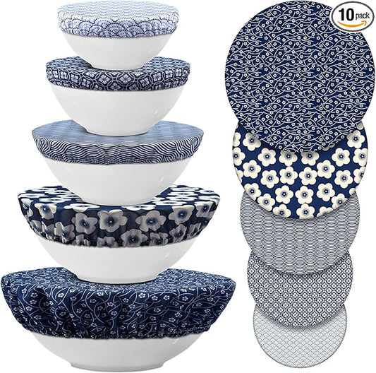 Patelai 10 Pcs Bowl Covers Reusable in 5 Size Stretch Cloth Fabric Elastic Food by Patelai