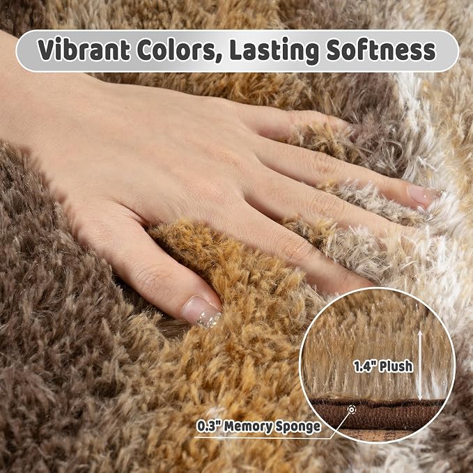 Shag Rugs for Living Room 9x12, Ultra Soft Abstract Brown Big Fuzzy Rugs for - Image 6