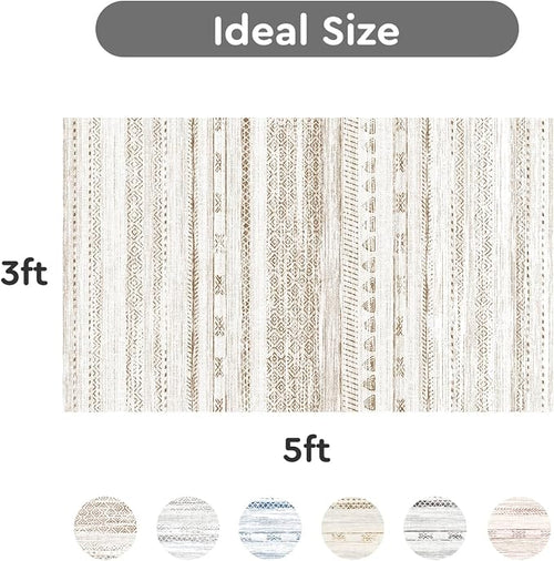 3x5 Area Rug Machine Washable Non Slip Rug Distressed Neutral Moroccan Boho Rug - Image 2