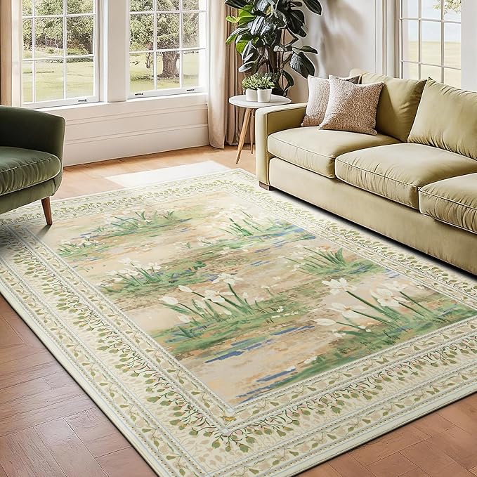 Lessymo Beige Sage 5x7 Rugs for Living Room, Soft Washable Area Rug Non-Slip - Image 2