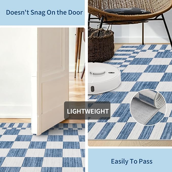GarveeHome 2×6 Kitchen Runner Rug Non Slip, Dark Blue Checkered Rug, Washable - Image 5