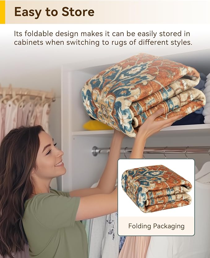 RELEANY Area Rugs Round 7ft Washable Non-Slip, Floral Vintage Distress - Image 5