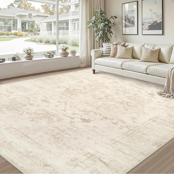 10x14 Area Rug for Living Room: Vintage Boho Neutral Washable Rug Indoor Soft - Image 9