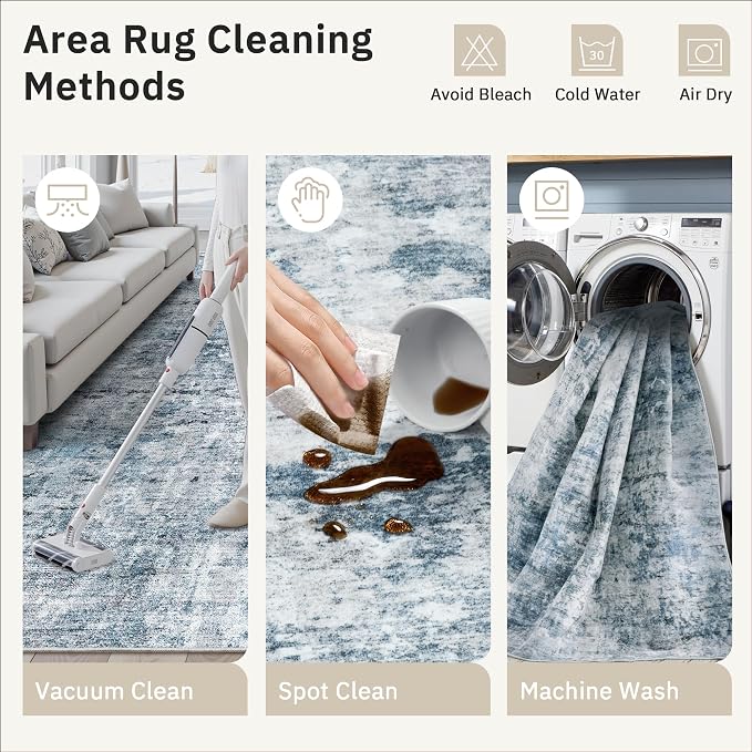 Soalmost 12x15 Washable Area Rug Blue/Grey Neutral Abstract Living Room Large - Image 9