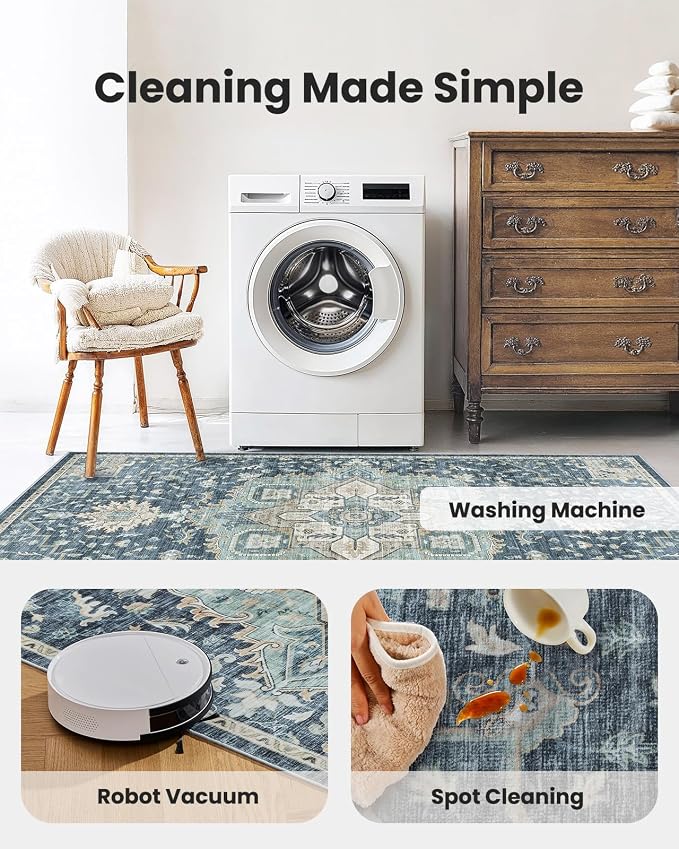 AMADA HOMEFURNISHING Washable Area Rug, Low-Profile Large Area Rug - Image 4