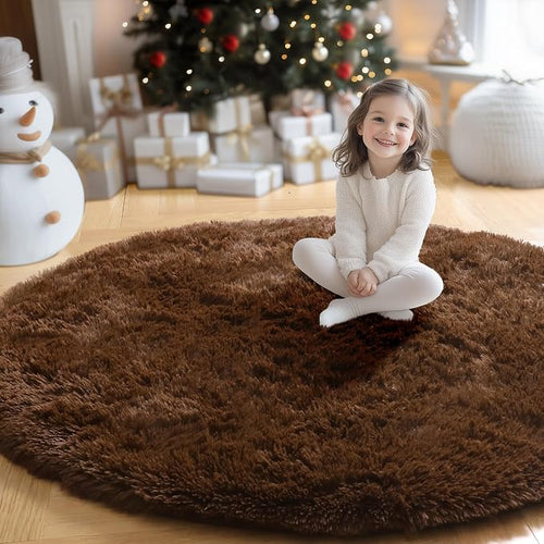 Amdrebio Dark Brown Round Circle Rugs 5Ft by Amdrebio