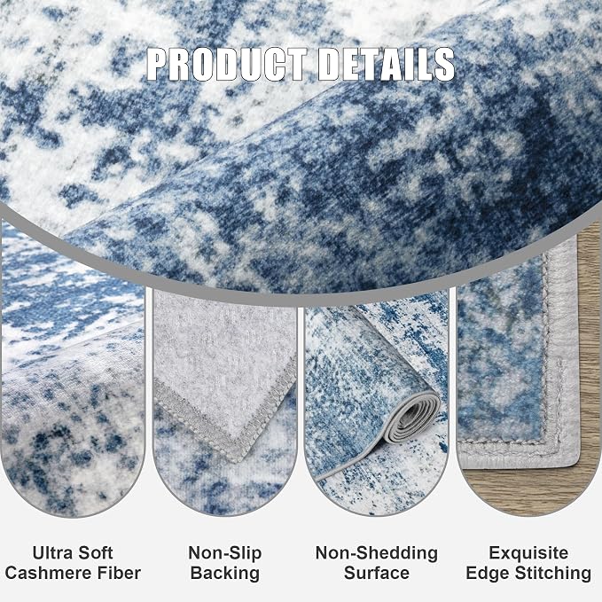 6x6 Area Rug Living Room Rug: Washable Modern Abstract Soft Thin Rug Indoor - Image 6