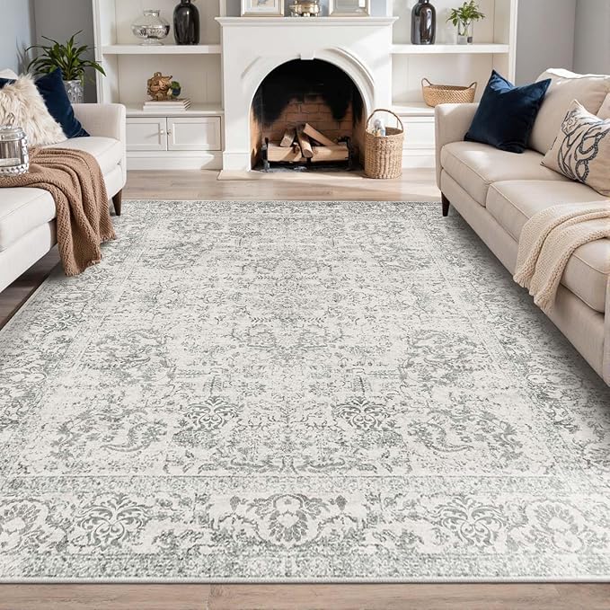 Rugxara 6x9 Washable Area Rug for Living Room, Neutral Vintage Large Boho Rugs by Rugxara