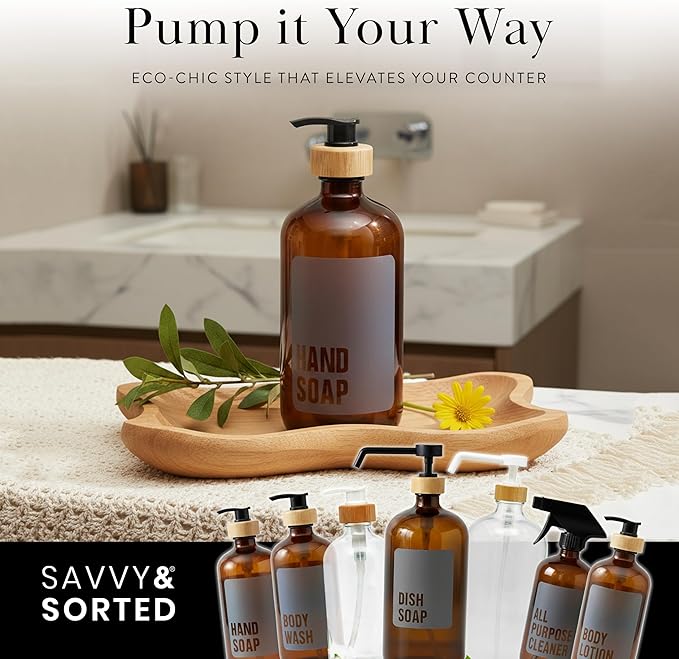 SAVVY & SORTED Amber Glass Hand Soap Dispenser - Image 4