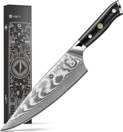 Damascus Chef Knife: 8-inch Razor-Sharp Japanese Chef Knife by ASETY