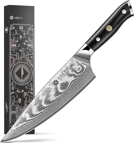 Damascus Chef Knife: 8-inch Razor-Sharp Japanese Chef Knife by ASETY