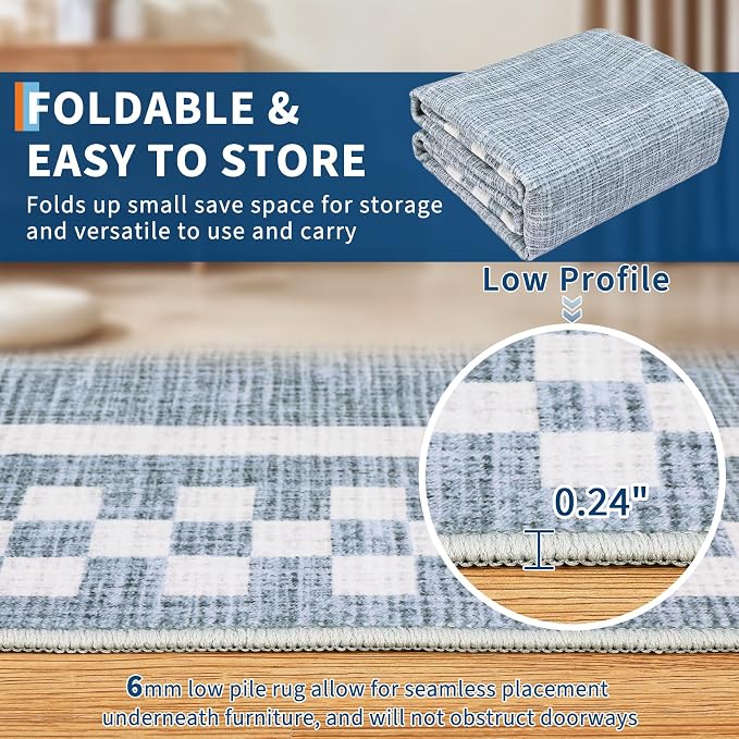 6ft Washable Round Rug for Entryway Modern Checkered Bedroom Circle Rug Non - Image 5