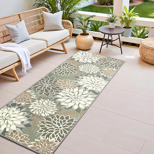 2x6 Washable Runner Rug for Hallway Tropical Botanical Modern Floral Chenille by ArenaRug