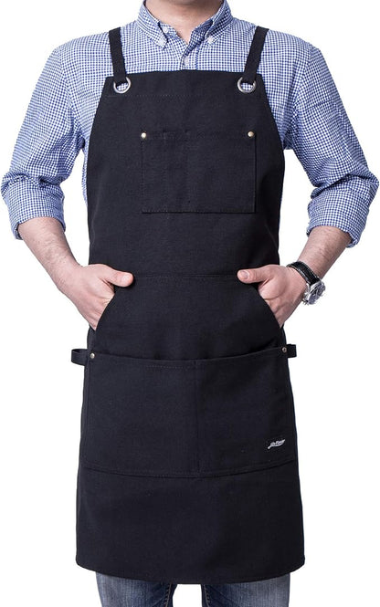 Heavy Duty Canvas Work Apron, Tool Pockets, Back Straps Adjustable（black） - Image 2