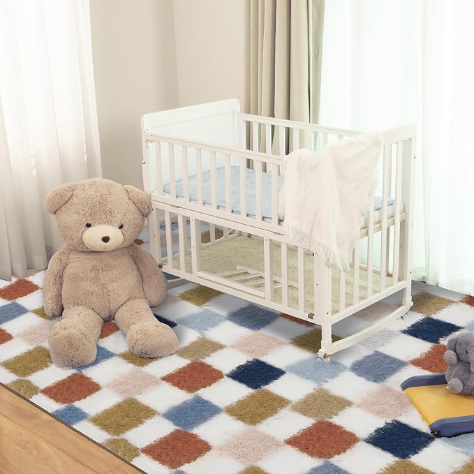Super Soft Rug for Bedroom, 6x9 Ft Rainbow Area Rug Classic Checkered Shaggy - Image 2