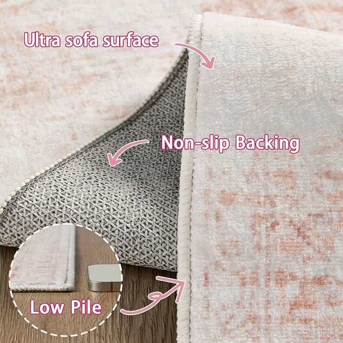 Latte&Fog Entryway Pink Rug, Vintage Floral 2x3 Washable Area Rugs - Image 7
