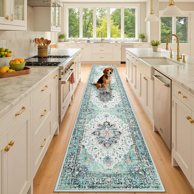 RELEANY Area Rugs Runner 3'x10' Washable Non-Slip, Floral Vintage Distress by RELEANY