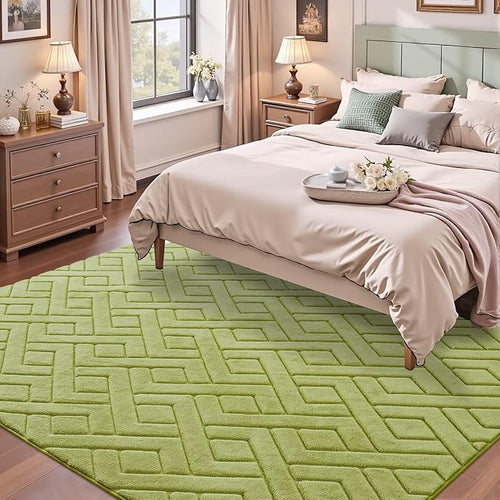 6x9 Green Washable Area Rug for Bedroom Living Room, Modern Geometric Shag - Image 2