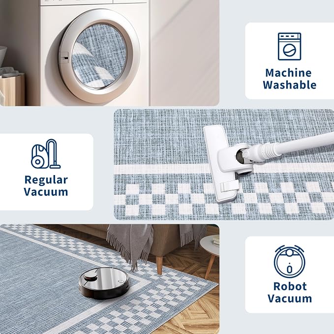 6ft Washable Round Rug for Entryway Modern Checkered Bedroom Circle Rug Non - Image 6