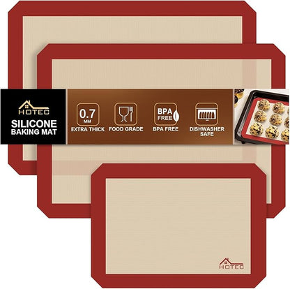 HOTEC Silicone Baking Mats 3 Pack – Thickened Non-Stick Reusable Silicone by Hotec