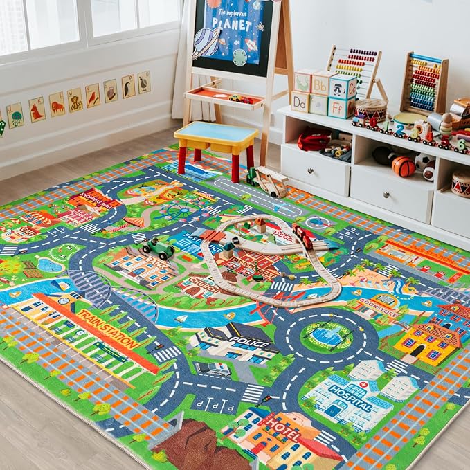 Car Rug Play Mat for Kids Toy Cars, Road Traffic Playmat for Kid Bedroom by PlumlikHomeDecor