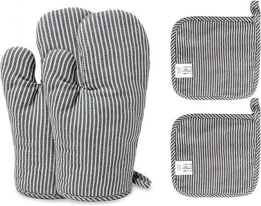 4Pcs Oven Mitts and Pot Holders, Heat Resistant Oven Mitts Set by CoekMoed