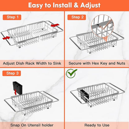 Expandable Over The Sink Dish Drainer Drying Rack In Stainless Steel Metal - Image 5
