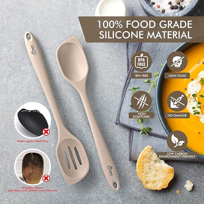 HOTEC Heat Resistant Silicone Cooking Spoon Spatula, Large Kitchen Solid and - Image 3