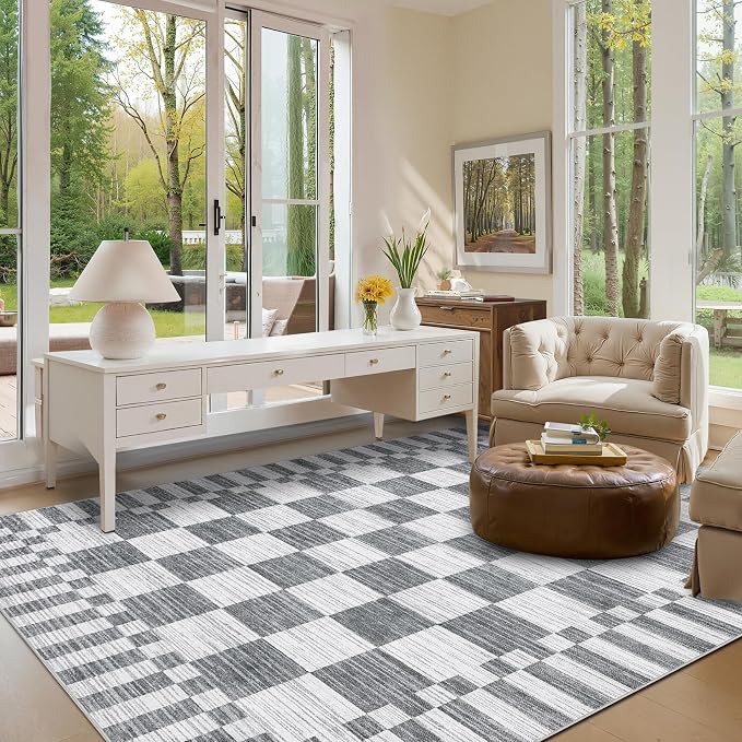 GarveeHome Grey Checkered Rug 5×7 Area Rugs - Image 3