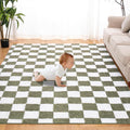 Super Soft Rug for Bedroom, 6x9 Ft Green and White Area Rug Classic Checkered by TOOHUB