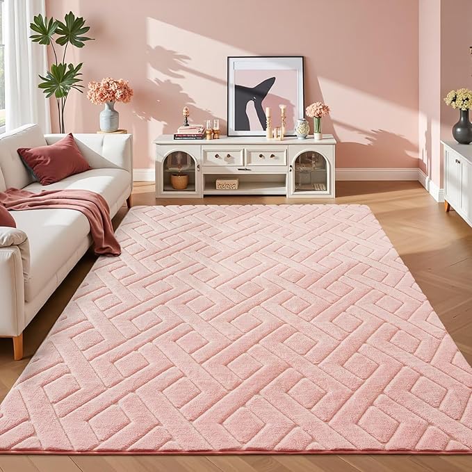 4x6 Pink Washable Area Rug for Girls Bedroom, Modern Geometric Shag Non-Slip - Image 8