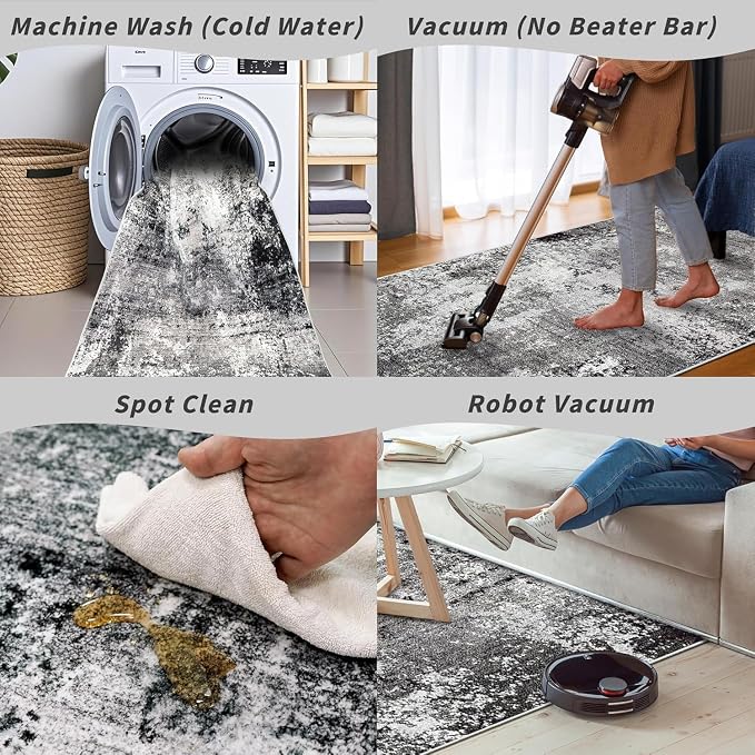 4x6 Washable Non-Slip Area Rug – Modern Abstract Neutral Small Carpet - Image 8