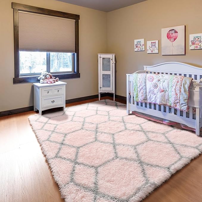 ONASAR 6x9 Area Rugs for Living Room Bedroom, Large Fluffy Pink and Grey Throw - Image 9