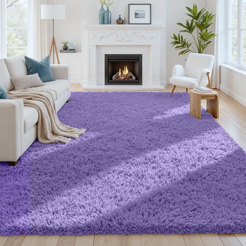 8x10 Area Rugs for Living Room Rug: Soft Fluffy Shag Purple Rugs for Bedroom by CarpetAddColortoYourLife