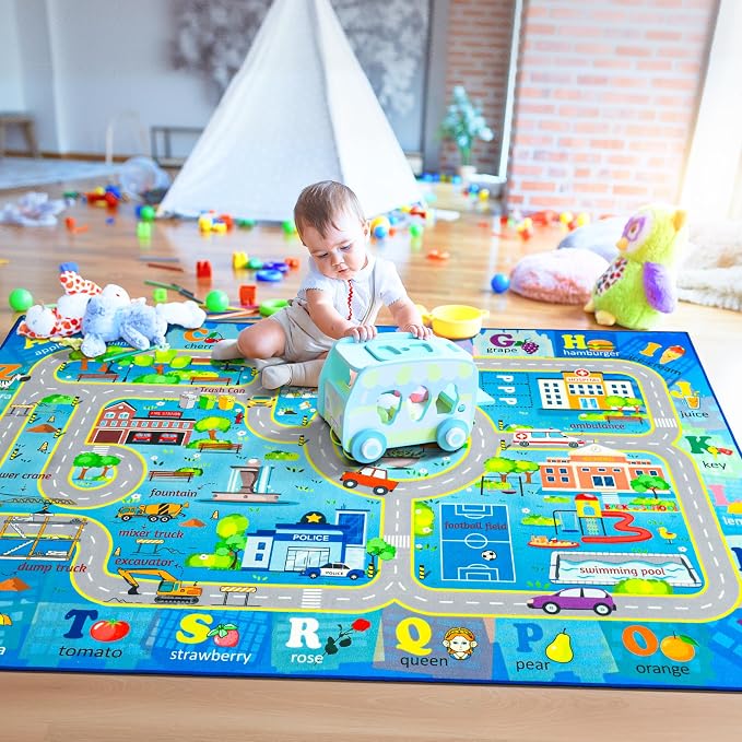 Chicrug 7x10 Car Road Area Rug for Kids Playroom Bedroom, Non Slip Low Pile - Image 6
