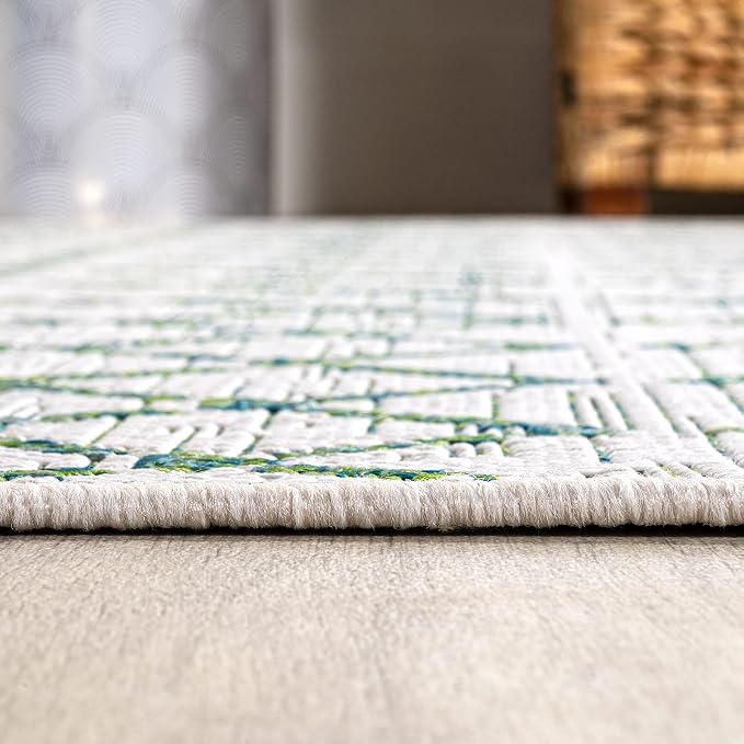 JONATHAN Y Moroccan Geometric Indoor Outdoor Runner Rug 2X8 Green/Ivory - Image 4