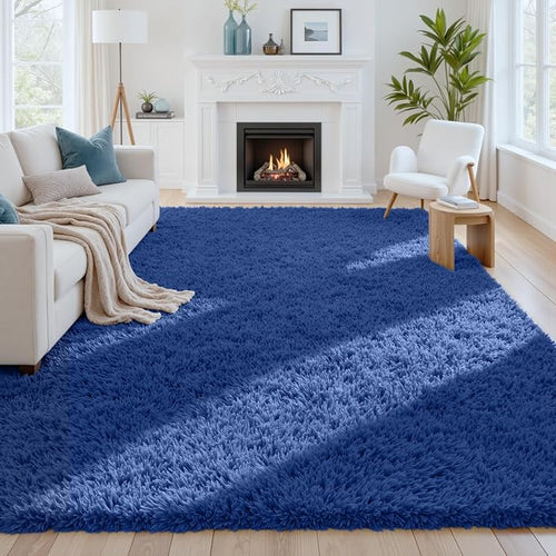 8x10 Area Rugs for Living Room Rug: Soft Fluffy Shag Navy Blue Rugs for Bedroom by CarpetAddColortoYourLife