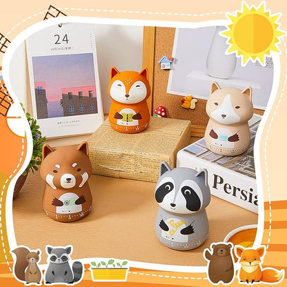 Amylove 4 Pieces Cute Kitchen Timer Animal Mechanical Manual Fox Raccoon Bear - Image 5