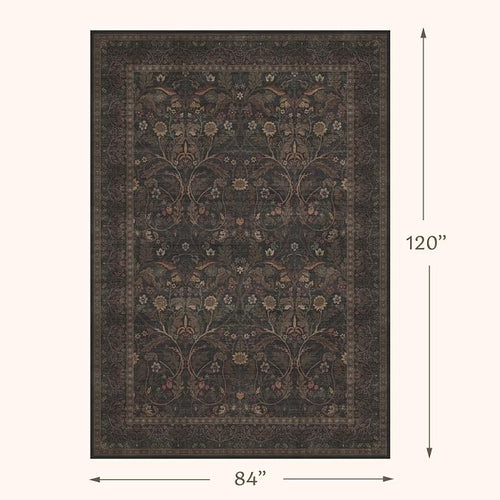 7x10 Washable Rug for Living Room, Dark Brown Vintage Cottagecore Floral Area - Image 2