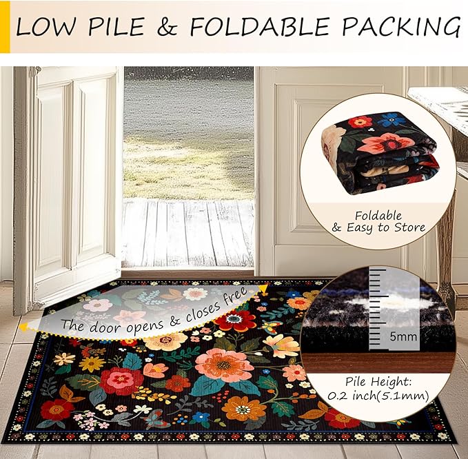 RELEANY Floral 5x7 Area Rugs Washable Print Boho Cute Carpet Non Slip Flower - Image 4