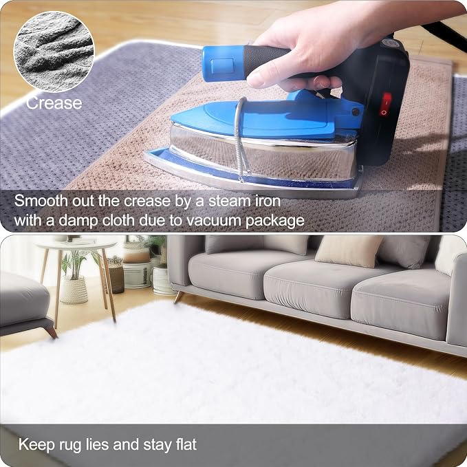 qulint White Rugs for Living Room, Fluffy 6x9 Area Rug for Bedroom Large Soft - Image 5