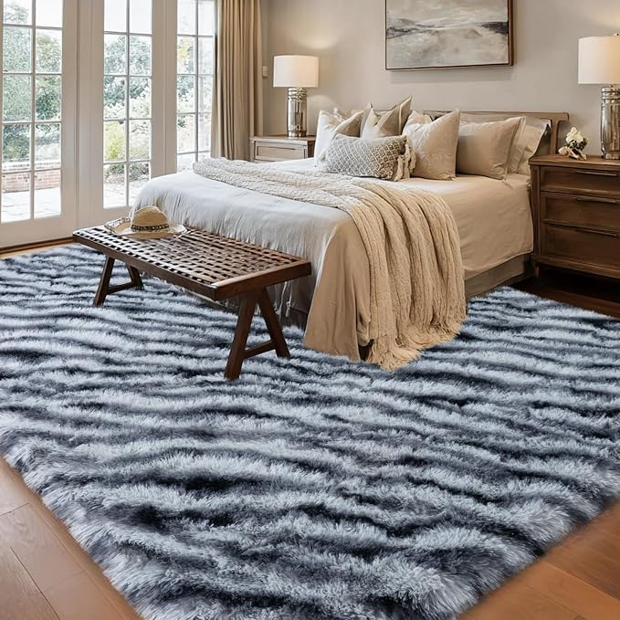 qulint 9x12 Rug for Living Room, Fluffy Zebra Rug for Bedroom Soft Shaggy - Image 3